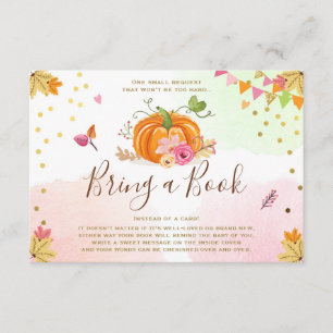 Pumpkin Bring a book Fall Autumn Baby Shower Pink Enclosure Card