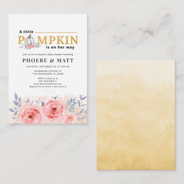 Pumpkin Budget Baby Shower Lilac Pink Rose Card (Front/Back)