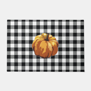 Pumpkin Buffalo Check Pattern Autumn Doormat