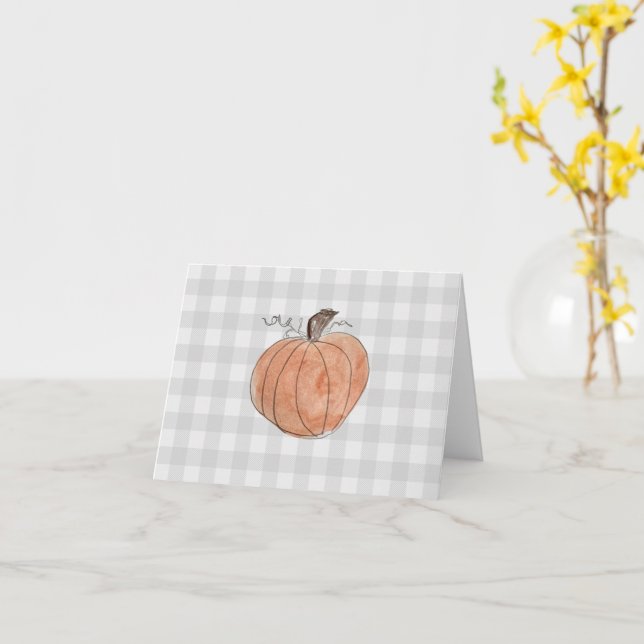 Pumpkin Buffalo Check Pattern Farmhouse Card (Yellow Flower)