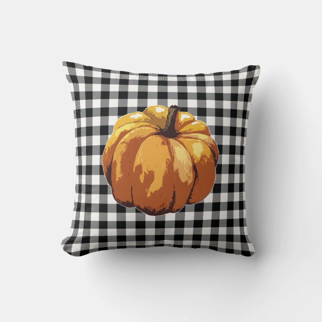 Pumpkin Buffalo Check Pattern Farmhouse Pillow (Front)