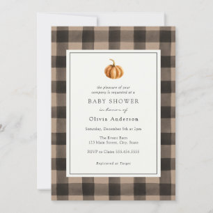 Pumpkin Buffalo Plaid Baby Shower Invitation