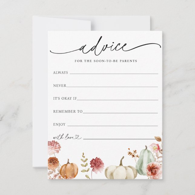 Pumpkin Burgundy Floral Baby Advice Card (Front)