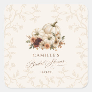 Pumpkin Burgundy Floral Bridal Shower Favour Square Sticker