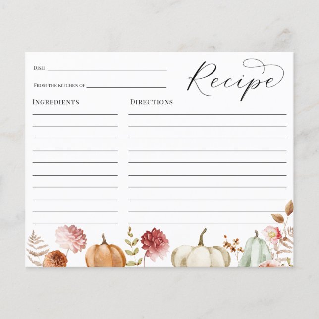 Pumpkin Burgundy Floral Bridal Shower Recipe card (Front)