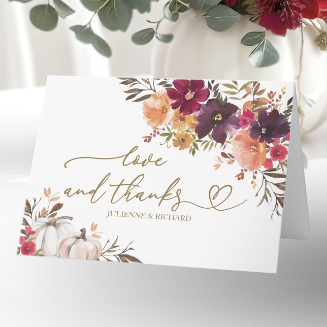 Pumpkin Burgundy Floral Wedding Thank You Card (Creator Uploaded)