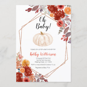 Pumpkin Burgundy Marsala Floral oh baby shower Invitation
