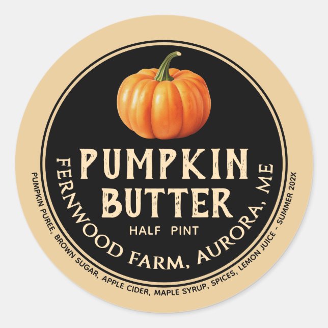 Pumpkin Butter Label Pumpkin Spice Jam Fall  (Front)