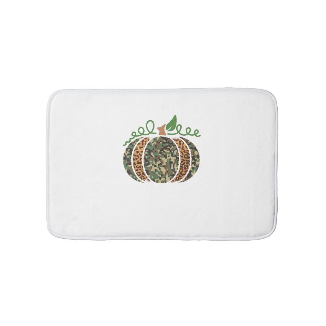 Pumpkin Camo Leopard Print Thanksgiving It's Fall  Bath Mat (Front)