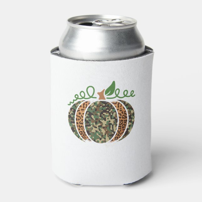 Pumpkin Camo Leopard Print Thanksgiving It's Fall  Can Cooler (Can Front)
