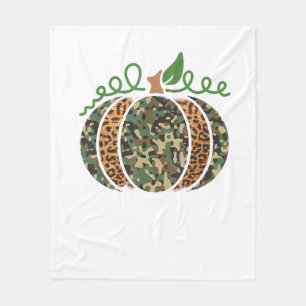 Pumpkin Camo Leopard Print Thanksgiving It's Fall  Fleece Blanket