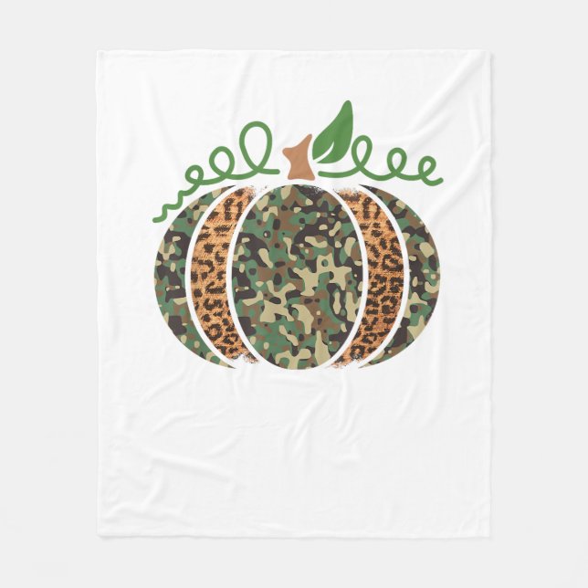 Pumpkin Camo Leopard Print Thanksgiving It's Fall  Fleece Blanket (Front)