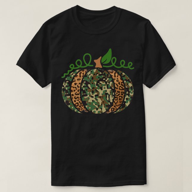 Pumpkin Camo Leopard Print Thanksgiving Its Fall  T-Shirt (Design Front)