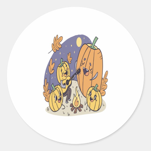 Pumpkin Campfire Serenade Classic Round Sticker (Front)