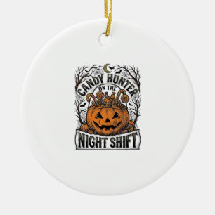 Pumpkin Candy Bucket Vintage Halloween Engraving D Ceramic Tree Decoration