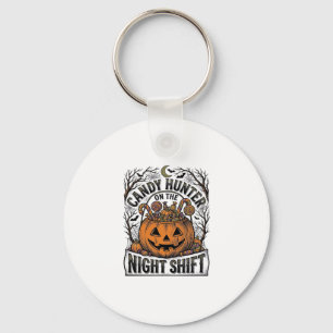 Pumpkin Candy Bucket Vintage Halloween Engraving D Key Ring