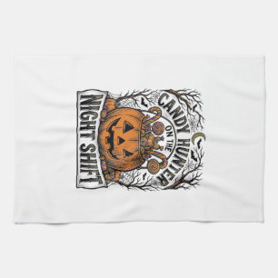 Pumpkin Candy Bucket Vintage Halloween Engraving D Tea Towel
