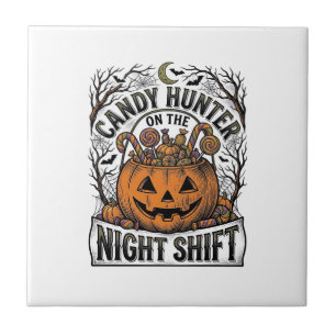 Pumpkin Candy Bucket Vintage Halloween Engraving D Tile