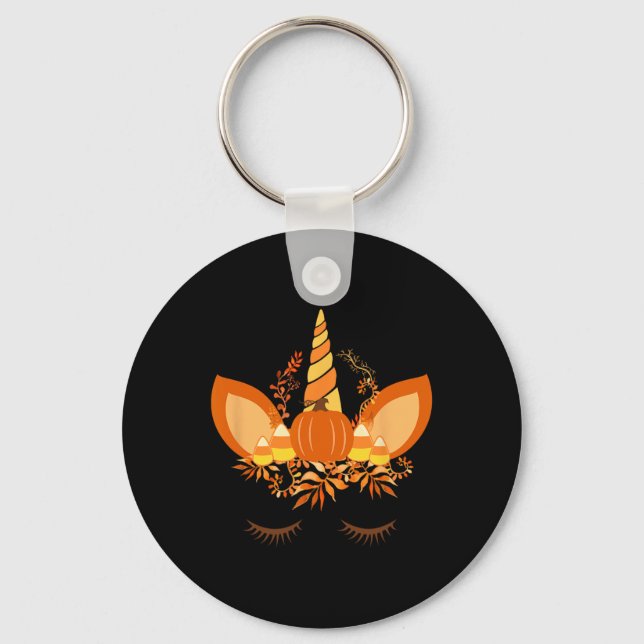 Pumpkin Candy Corn - Autumn Fall Themed Unicorn  Key Ring (Front)