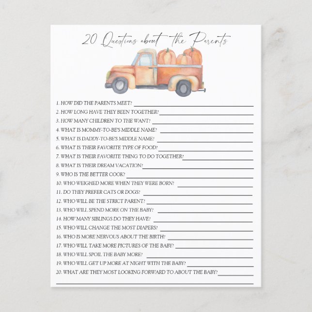 Pumpkin car - 20 questions about the Parents (Front)