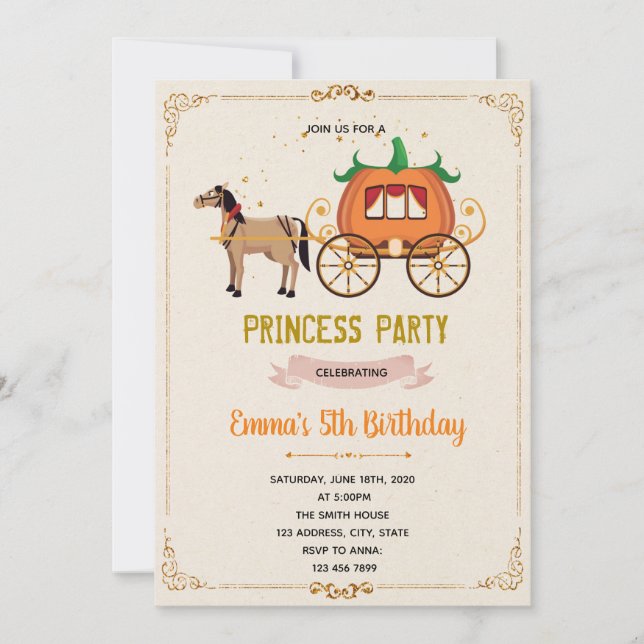 Pumpkin carriage birthday invitation (Front)