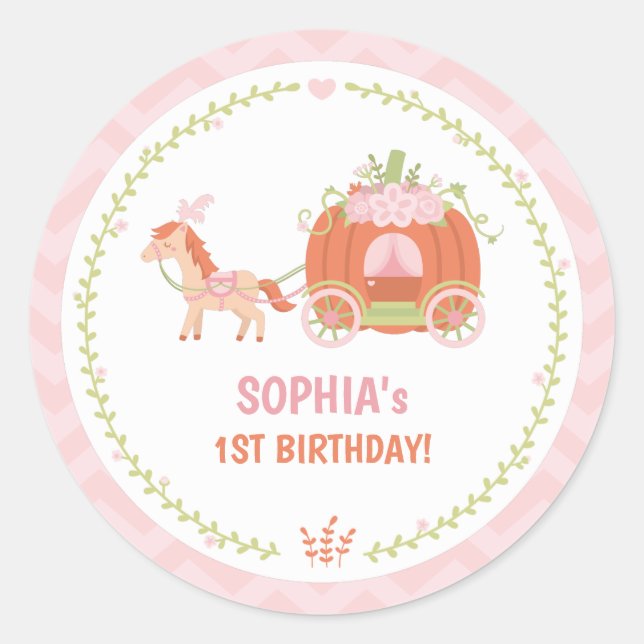 Pumpkin Carriage Birthday Party Favour Stickers (Front)