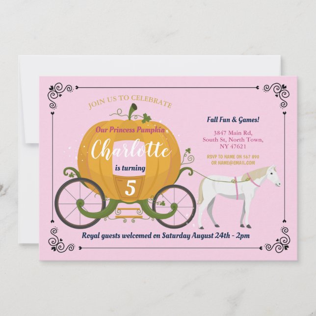 Pumpkin Carriage Horse Fall Girls Birthday Party Invitation (Front)
