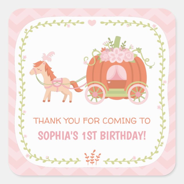 Pumpkin Carriage Thank You Birthday Party Stickers (Front)