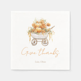 Pumpkin Carriage Watercolor Fall Baby Shower Napkin