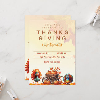 PUMPKIN CART AND FUNNY TURKEYS INVITATION