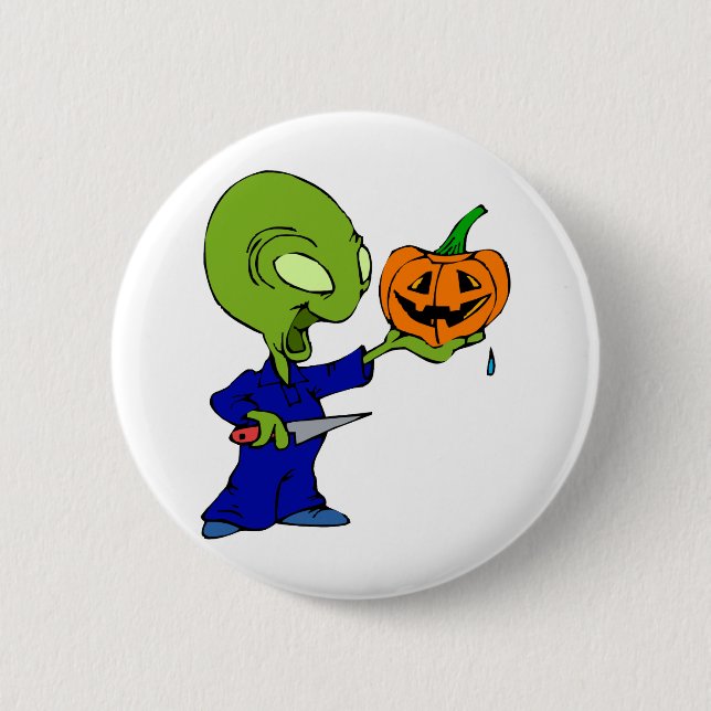 Pumpkin Carving Alien 6 Cm Round Badge (Front)