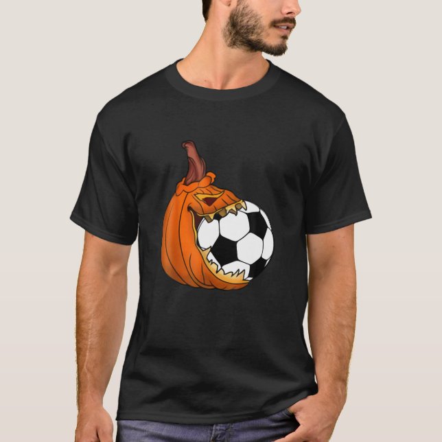 Pumpkin Carving Eat Soccer Ball Halloween Costume T-Shirt (Front)