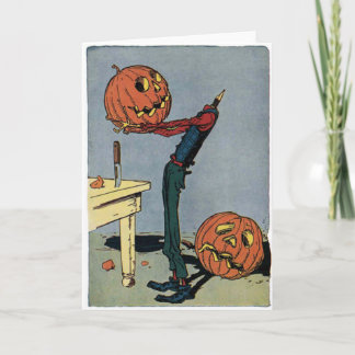Pumpkin Carving His Own Head - Halloween Card