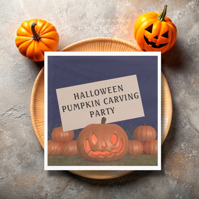 Pumpkin Carving Jack O Lantern Halloween Napkins (Perfect paper napkins for your pumpkin carving party. Just add your name)