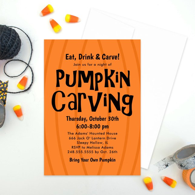 Pumpkin Carving Orange and Black Halloween Party Invitation (Creator Uploaded)