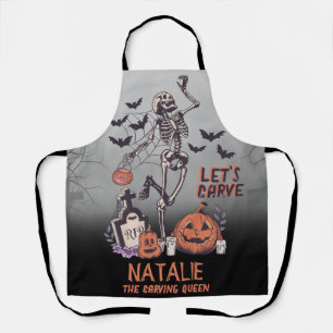 Pumpkin Carving Party Custom Halloween Skeleton  Apron