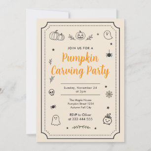 Pumpkin Carving Party Halloween Doodles Invitation