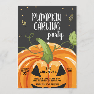 Pumpkin Carving Party Spooky Halloween Birthday Invitation