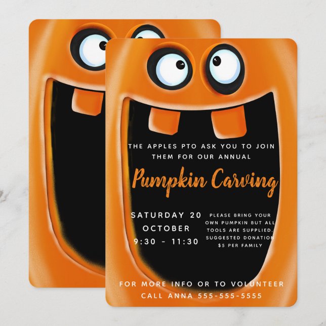 pumpkin carving school PTO PTA halloween party Invitation (Front/Back)