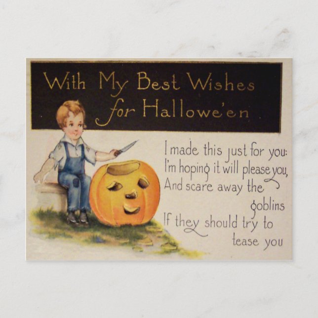 Pumpkin Carving (Vintage Halloween Card) Postcard (Front)