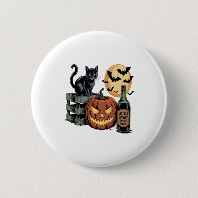 Pumpkin Cat Beer Halloween 6 Cm Round Badge (Front)