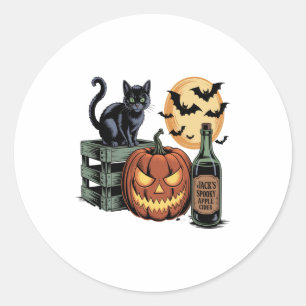Pumpkin Cat Beer Halloween Classic Round Sticker