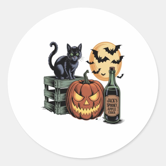 Pumpkin Cat Beer Halloween Classic Round Sticker (Front)