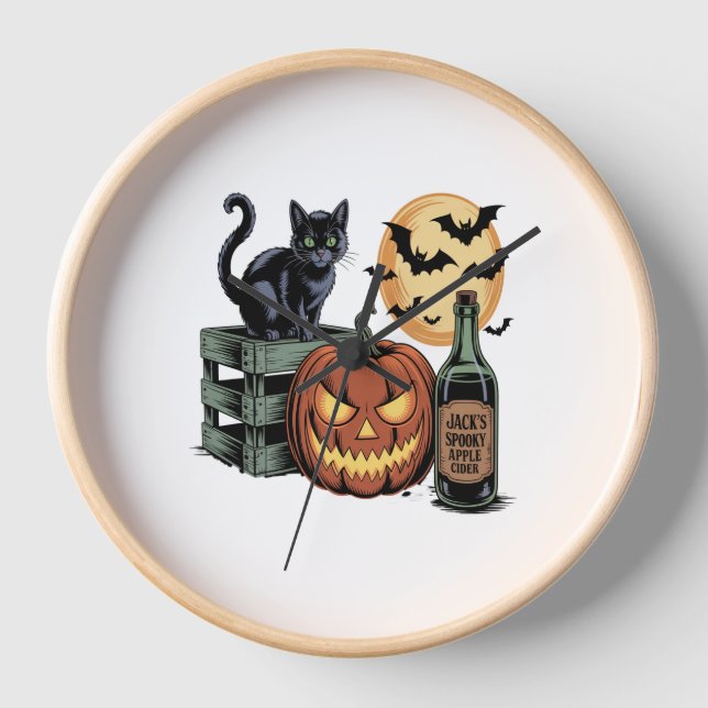 Pumpkin Cat Beer Halloween Clock (Front)