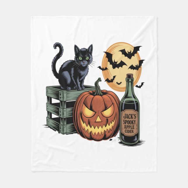 Pumpkin Cat Beer Halloween Fleece Blanket (Front)