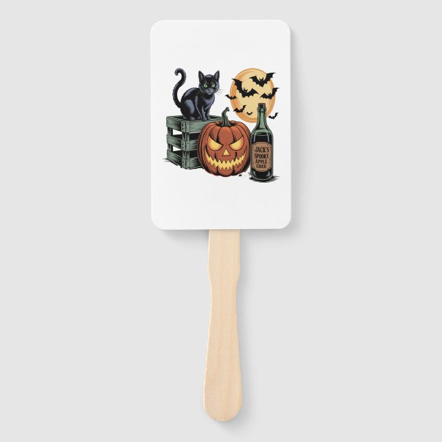 Pumpkin Cat Beer Halloween Hand Fan (Front)