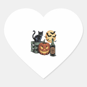 Pumpkin Cat Beer Halloween Heart Sticker