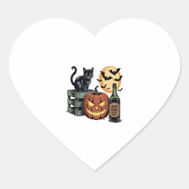 Pumpkin Cat Beer Halloween Heart Sticker (Front)