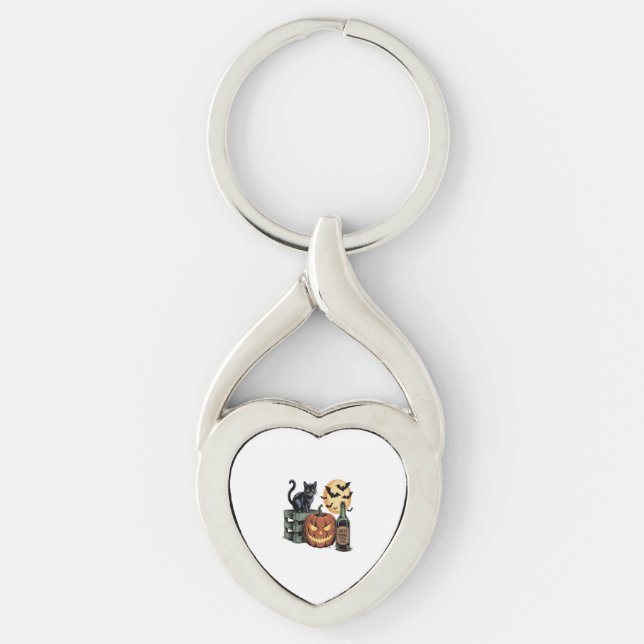 Pumpkin Cat Beer Halloween Key Ring (Front)