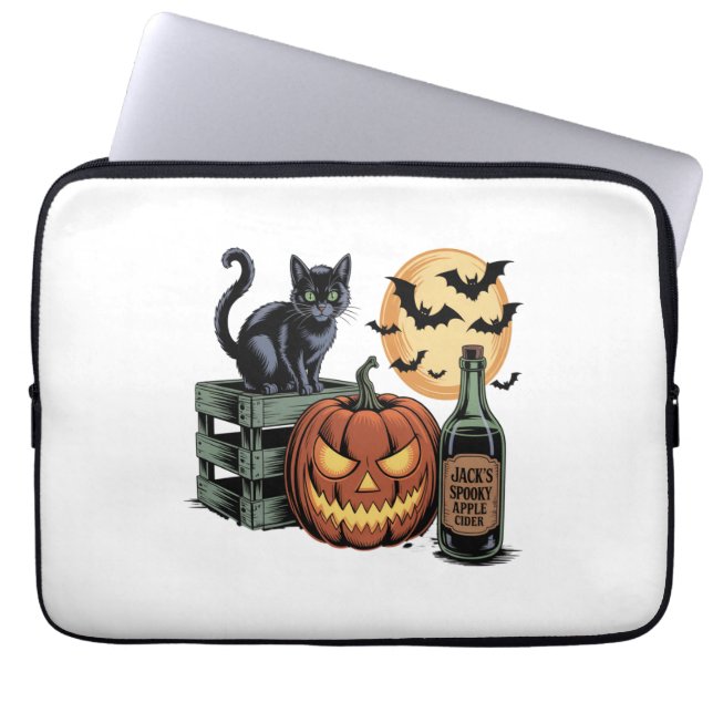 Pumpkin Cat Beer Halloween Laptop Sleeve (Front)